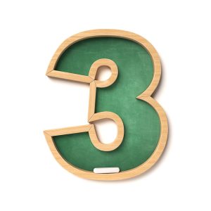 Number 3 shaped framed green chalkboard with chalk