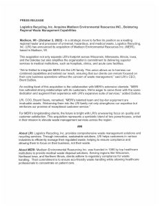 Press Release Announcing LRI's Acquisition of MERI